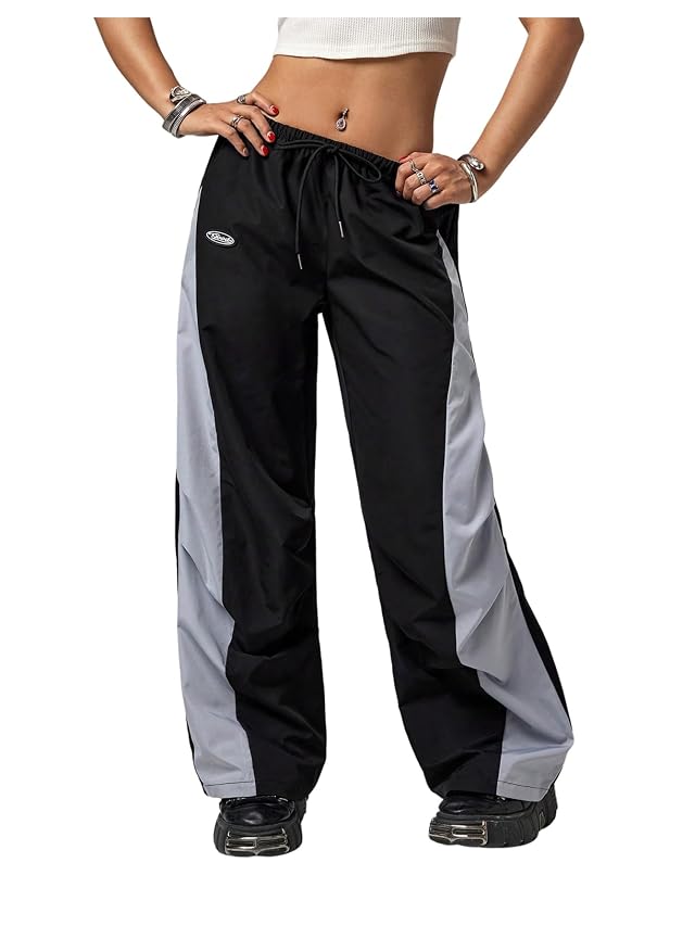 SOLY HUX Womens Color Block Baggy Pants Y2k Drawstring Elastic Waist Wide Leg Parachute Track Pants Streetwear