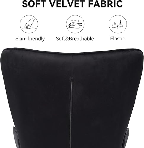 Miniatura 5 de Nalupatio Silla decorativa moderna de mediados de siglo, sillón tapizado de terciopelo con patas de metal, silla auxiliar con respaldo de ala con