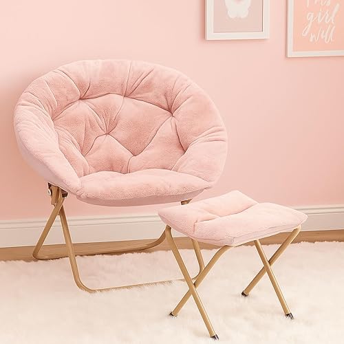 Miniatura 2 de Magshion Silla platillo con otomana, silla de lectura plegable de gran tamaño para adolescentes y adultos, asiento acogedor con marco de metal