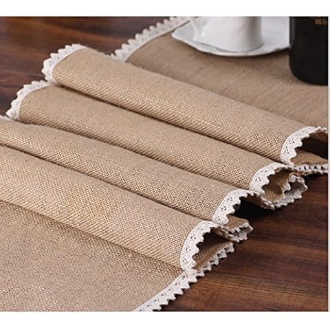 Cinta de arpillera color crema con encaje, camino de mesa de 30 cm x 275 cm Cover