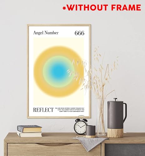 Miniatura 6 de Teevoke 16 x 24 - Póster con el número de ángel 666 sin marco, reflejar, Aura Portaneb, ángulos de posturas de fotos de niña, impresión de gradiente