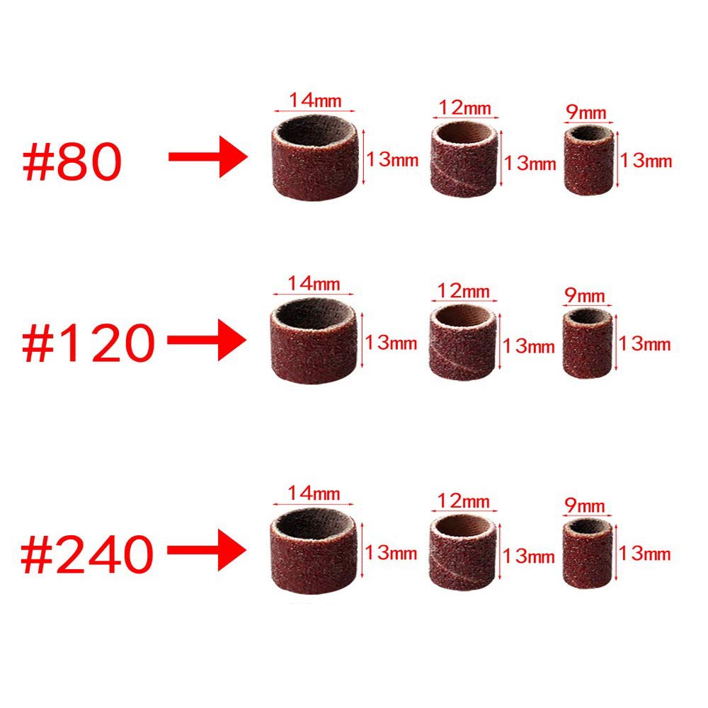 Yesallwas 186 PCS Sanding Drum Kit, Drum Sander Set, Drum Mandrels, Dremel Sanding Accessories,Nail Sanding Band Sleeves, Drum Sanding, Sander Sleeves, Sanding Drums for Rotary Tool#80#120#240 - Image 3
