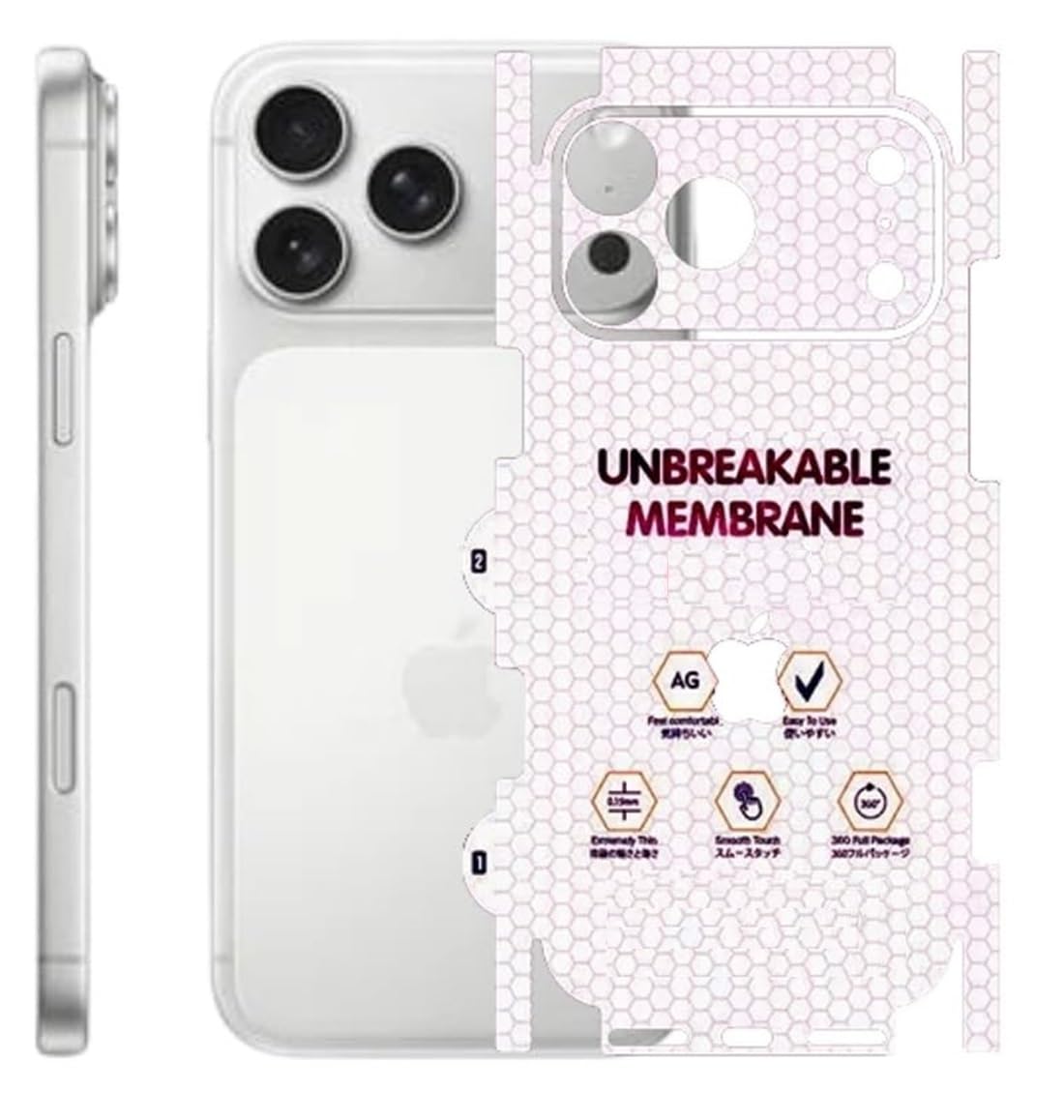 100FIT Matte Finish Full Body Cover Back Protector Compatible with iPhone 17 PRO | Unbreakable Membrane Scratch Guard Full Fit Protective, Case Friendly, (Back & Side) (Pack of 1)-image-36