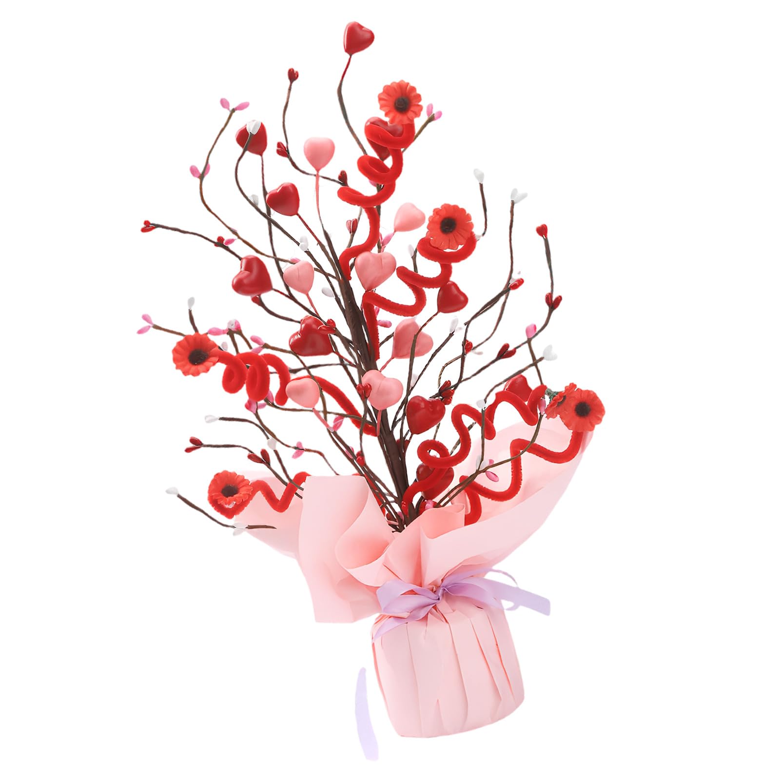 Jazuaiao C Artificial Flower Bouquet Attractive Flowers Heart Berries Plant Desk Ornament For Valentines Day Present Styling Artificial Flower Arrangement