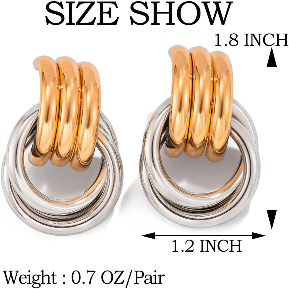 Chunky Gold Silver Earrings Knot Hoop Earrings Circle Dangle Earring Thick Stud Earrings for Women - Image 5