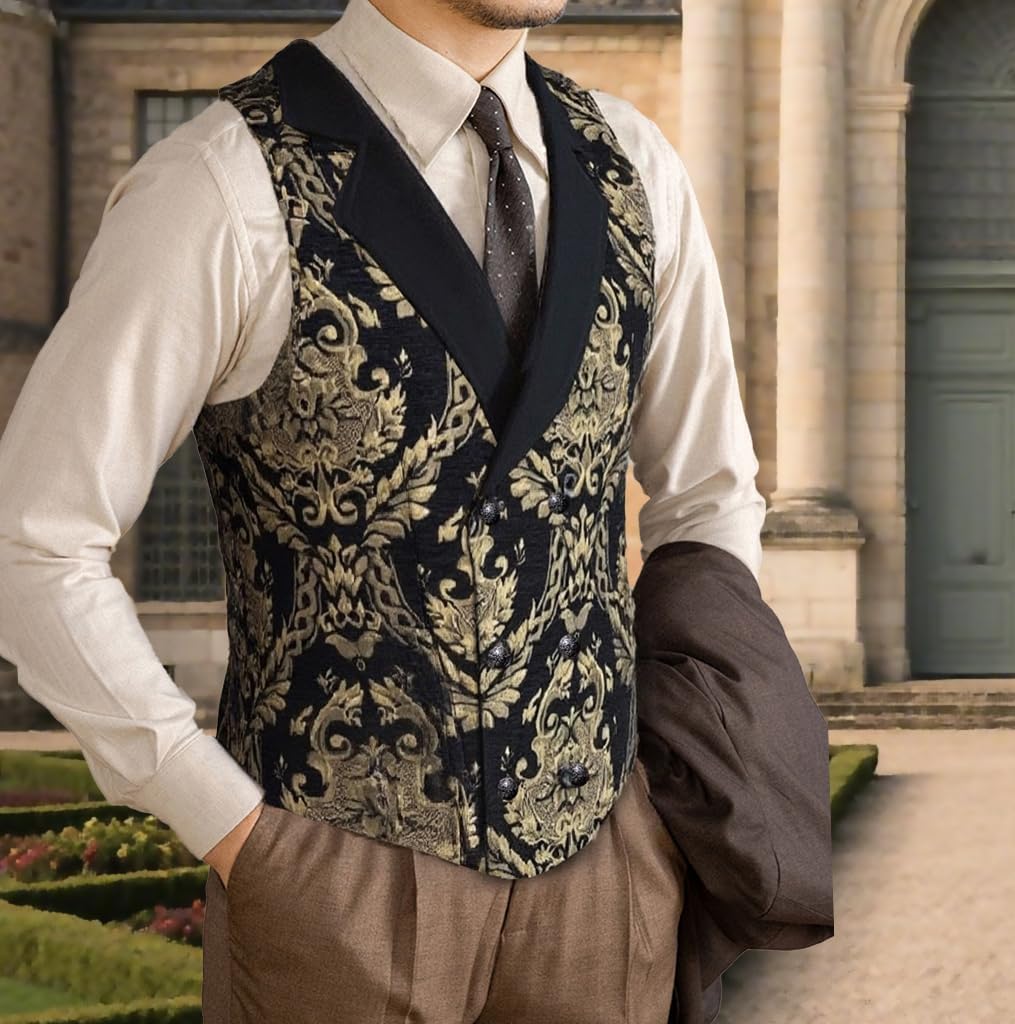Mens Victorian Steampunk Vest Gothic Double Breasted Corset Waistcoat Masquerade brocade Jacquard Goth Costume - Image 3