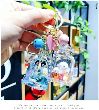 HSYHERE Men Women Creative CuteFloating Sea Animals Lucky Square Bottle Keychain Keyrings, Funny Moving Liquid Sand Acrylic Metal Car Key Chain Key Ring Bag Pendant Decoration Key Holder -Octopus