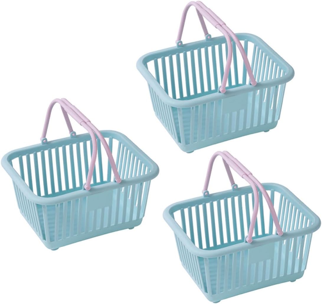 3pcs Blue PP Handheld Shopping Basket for Mall and Home Storage