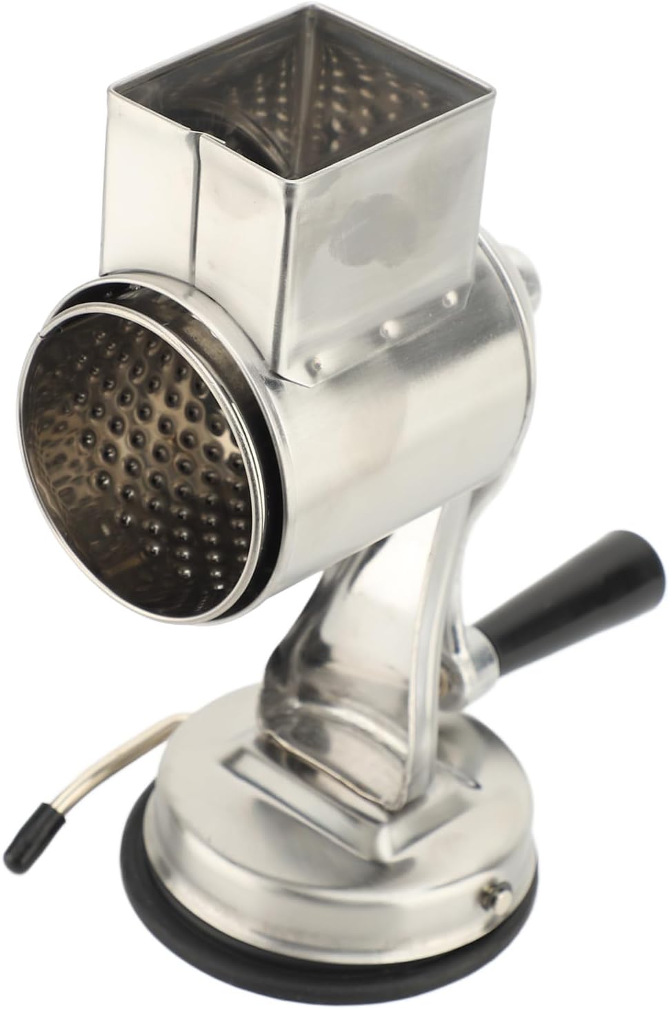 Manual Cheese Grater, Stainless Steel Hand Crank Vegetable Grater with 5 Interchangeable Blades and Reinforced Suction Cup, for Slicing Shredding Julienne Various Ingredients