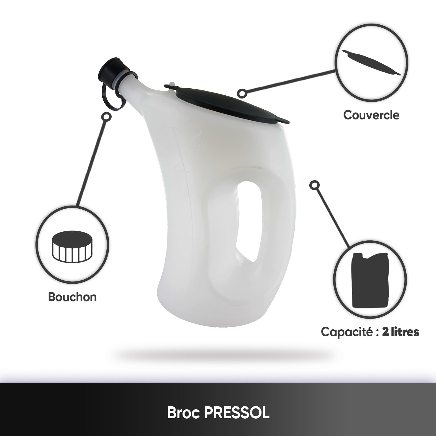 GREENSTAR - Broc Gradué En Plastique - Avec Bec Verseur - Couvercle Et Bouchon De Protection - Graduation De 0,5 À 2 L