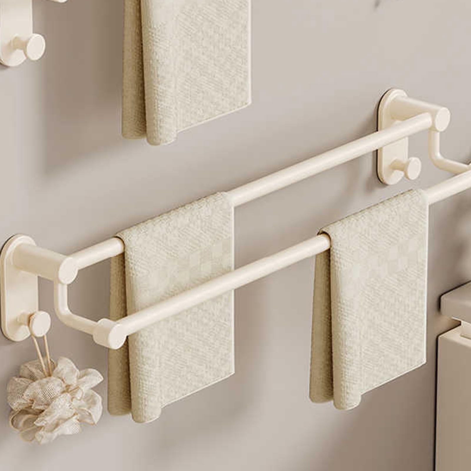 Portasciugamani da parete a doppio strato, barra porta asciugamani con ganci, salvaspazio, per balcone, lavanderia, bagno (L-40 cm)