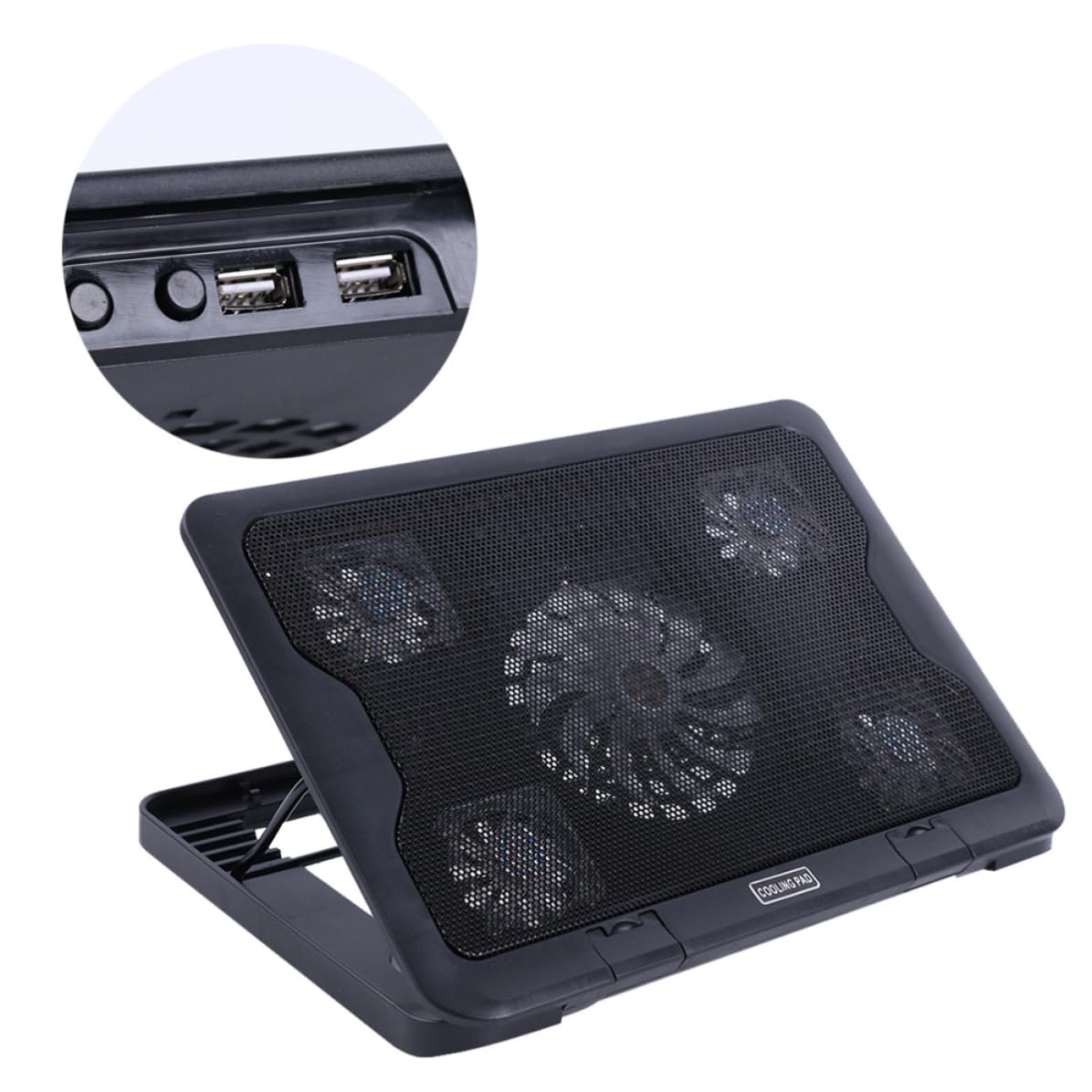 Base Enfriadora para Computadora Portátil de 5 Ventiladores, Metal Negro | Almohadilla de Enfriamiento, LED Lights Ultra, Multi-angle Adjustable, Built-in Dual-usb Hub Decoracion Verano
