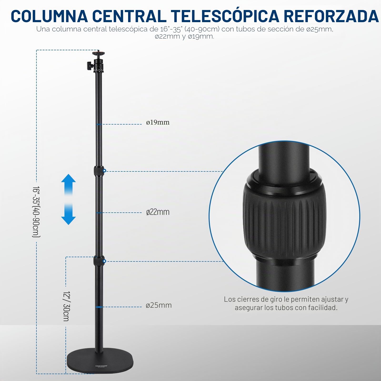 NEEWER Soporte Proyector Mesa con Base,Trípode Escritorio de 40-90cm con Soporte Celular & Montaje Cámara Acción,Montaje Proyector Vídeo Webcam Cabezal Esférico Compatible con XGIMI Nebula MEVO,DS006