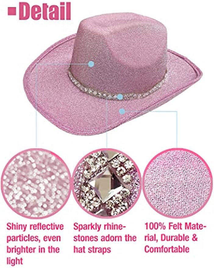 DAJOOEE Cowgirl Hat with Heart Sunglasses Glitter Cowboy Hat for Women & Girls Cosplay Bachelor Party Costume Hats…3