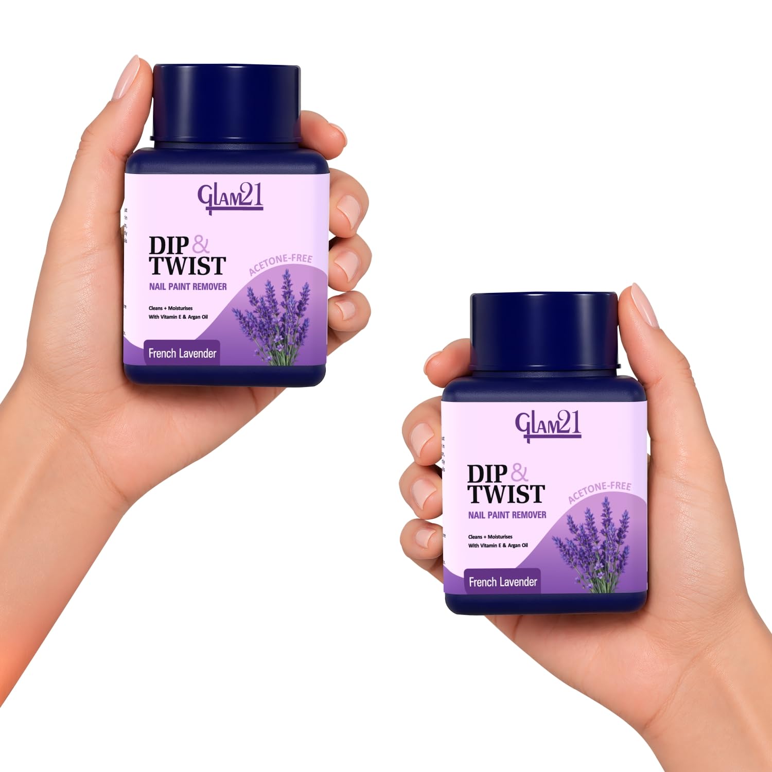 Glam21 Dip & Twist Nail Polish Remover | Acetone-Free, Argan Oil & Vitamin E | Soft Sponge Twist Cleaner | 80ml Each, Pack of 2 (French Lavender-PK2)-image-6