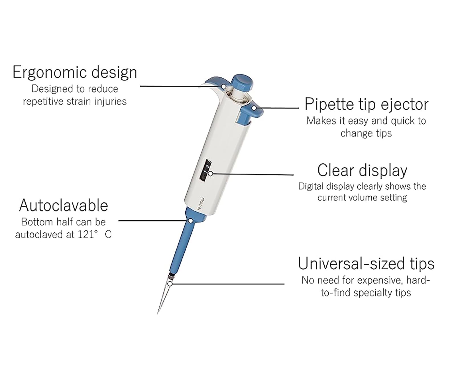 Kit De Micropipetas, 4 Pipetas (0,5-10 Μl 10-100 Μl 100-1000 Μl 1000-5000 Μl), Amplio Rango De Medición, Extracción Precisa De Líquidos, Apto para Laboratorios