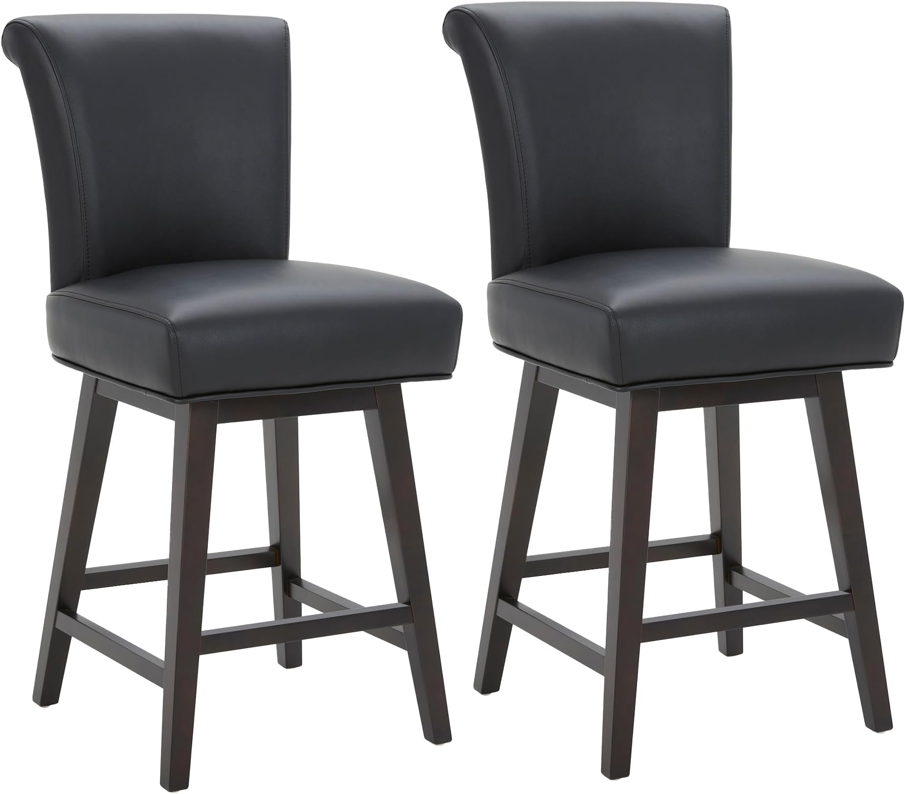 26 Inch Counter Height Swivel Bar Stools Set of 2, FSC Certified Modern Upholstered Faux Leather Swivel Barstool Chair with Back, Black