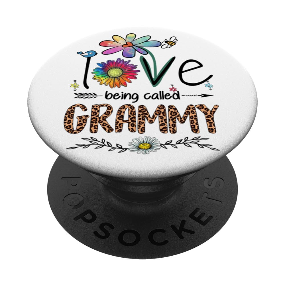 Love Being Called Grammy Daisy Leopard Print Funny Grandma PopSockets Adhesive PopGrip