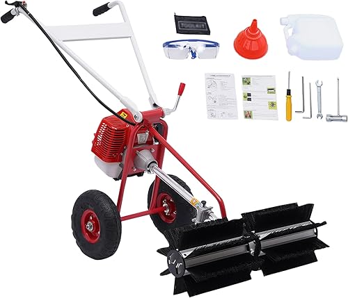 Barredoras de piso de mano, 43CC 1.7HP Barredora de mano para exteriores, escoba de 2 tiempos, limpiador de entrada, cepillo de nailon, utilizado