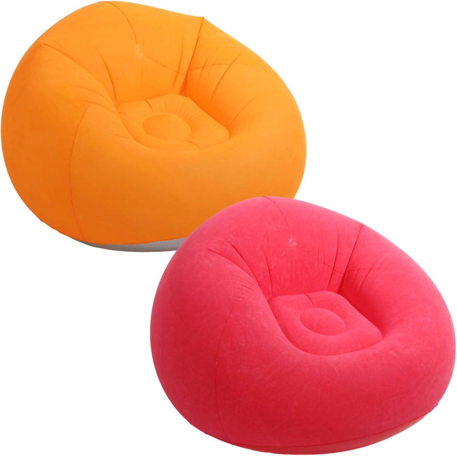 2 Pcs Inflatable Lazy Sofa Chairs, 41.3 in Inflatable Bean Bag Chairs Set, Portable Inflatable Chair for Adults Youngsters, Indoor Outdoor Lounging, Red & Orange