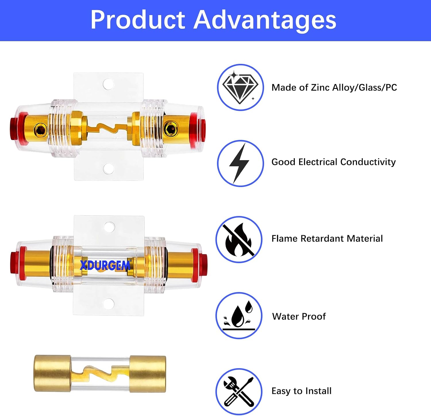 4-8 Gauge AWG in-line 50A AGU Fuse Holder with 50 Amp AGU Fuses,Waterproof Inline Fuse Holders,for Car Audio, Subwoofer, Alarm, Compressor, Amplifier(2 Pieces)