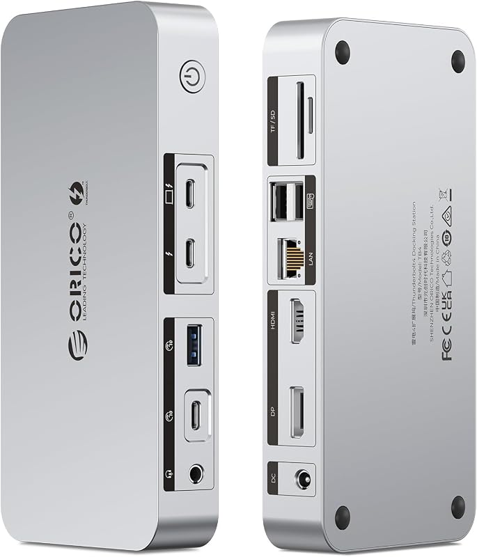 Docking station ORICO Thunderbolt 4, 12 în 1, 40Gbps, încărcare PD 85W și 15W, dual 4K, 8K, GbE, USB, SD TF, AUX, pentru M4 MacBook Air Pro