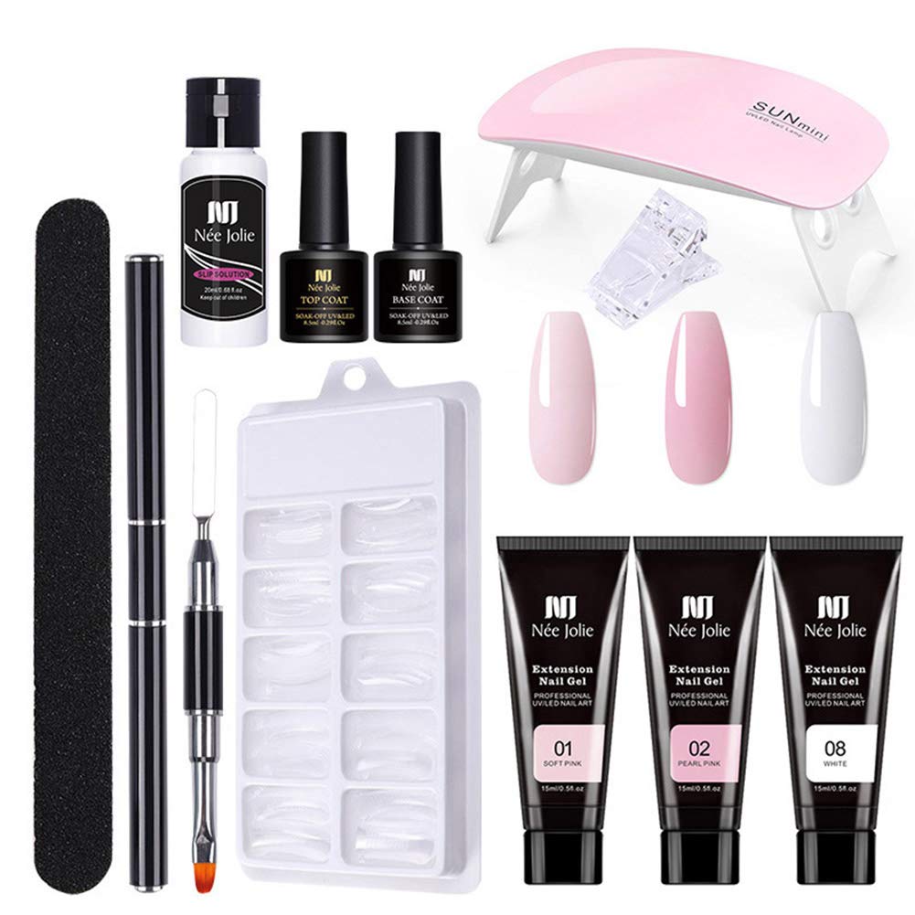 Surakey Nail Extension Gel Set,Ongles Gel Kit, Nail Gel Kit Complet avec Lampe UV,Gel Kit d'Extensions d'Ongles,100 Moules dextension dongle,Kit de manucure Gel,Gel Builder Nails Starter Set