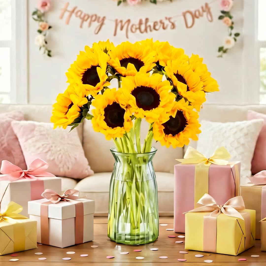 Amazon.com : Benchmark Bouquets - Real Sunflowers with Glass Vase