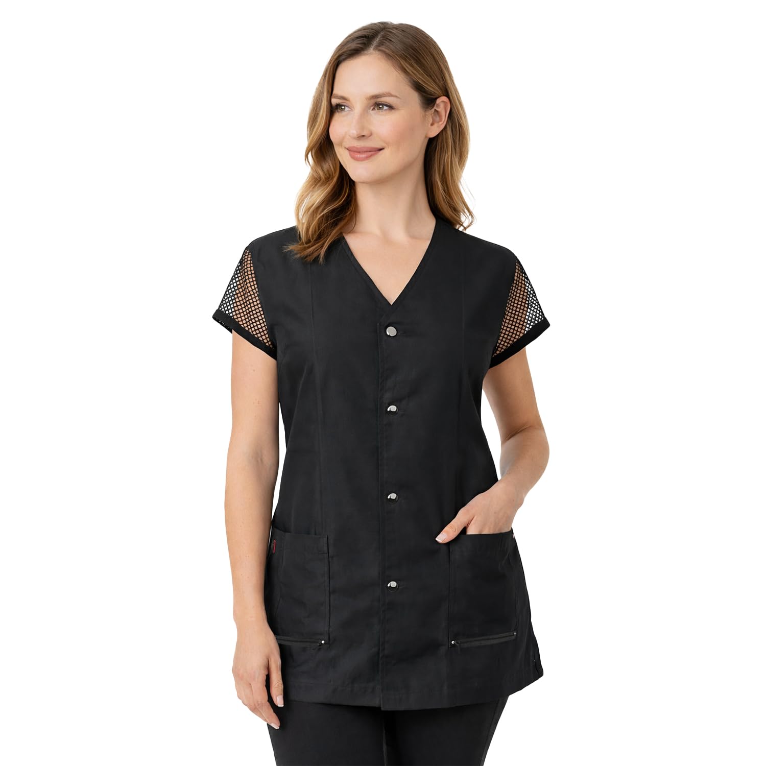 Ladybird Line Black Mesh Back Groomer Jacket Ideal for Pet Groomers, Stylist, Barbers Water Resistant - Size L