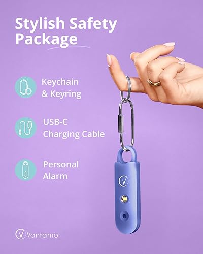 Miniatura 3 de Vantamo Alarma Personal para Autodefensa con Aviso de Batería Baja, Luz Estroboscópica y Alta Sonoridad de 130 dB con Doble Altavoz, Juego de