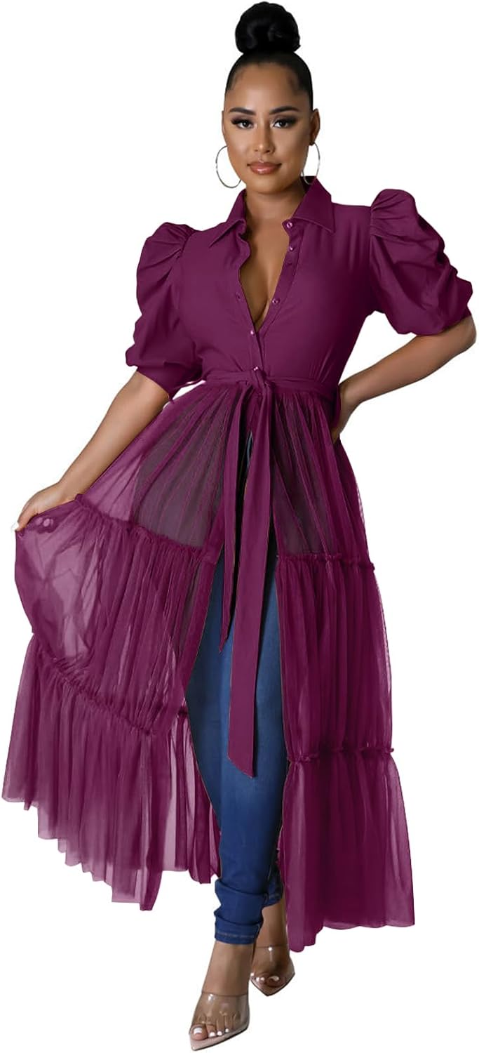 Ekaliy Women Sexy Short Sleeve Bodycon High Low Asymmetrical Ruffle Tunics Blouse Shirt Top Dress - Image 4