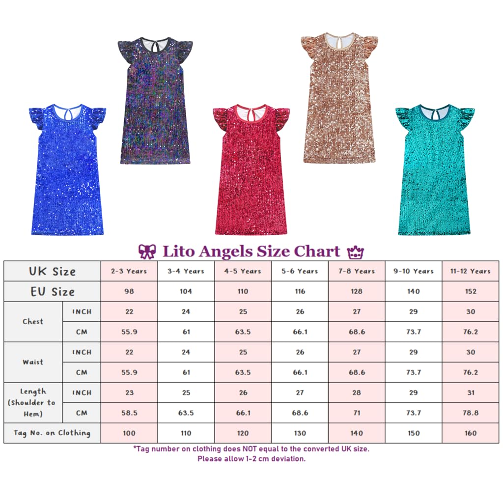 Lito Angels Vestido de Fiesta con Lentejuelas para Niñas 2-12, Elegante y Brillante para Cumpleaños o Boda, Talla 98-152