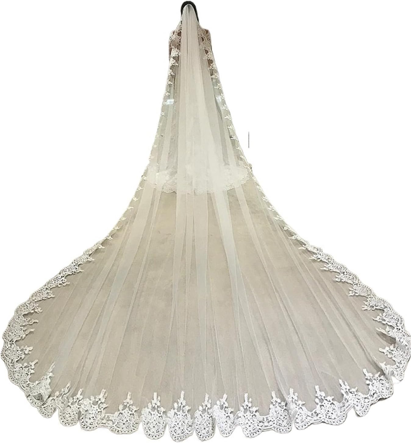 White Ivory Cathedral Bride Lace Veil Wedding and Important Occasions Metal Comb Wedding Accessories