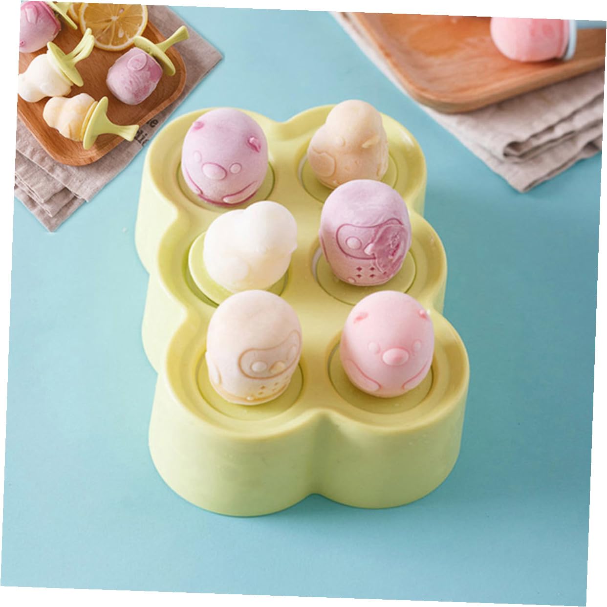 GARVALON 4 juegos Moldes para Polos de Silicona Reutilizables con Diseño Animal de Colores Verde Rosa y Azul Aptos para Helados Yogur y Cubitos de Hielo DIY