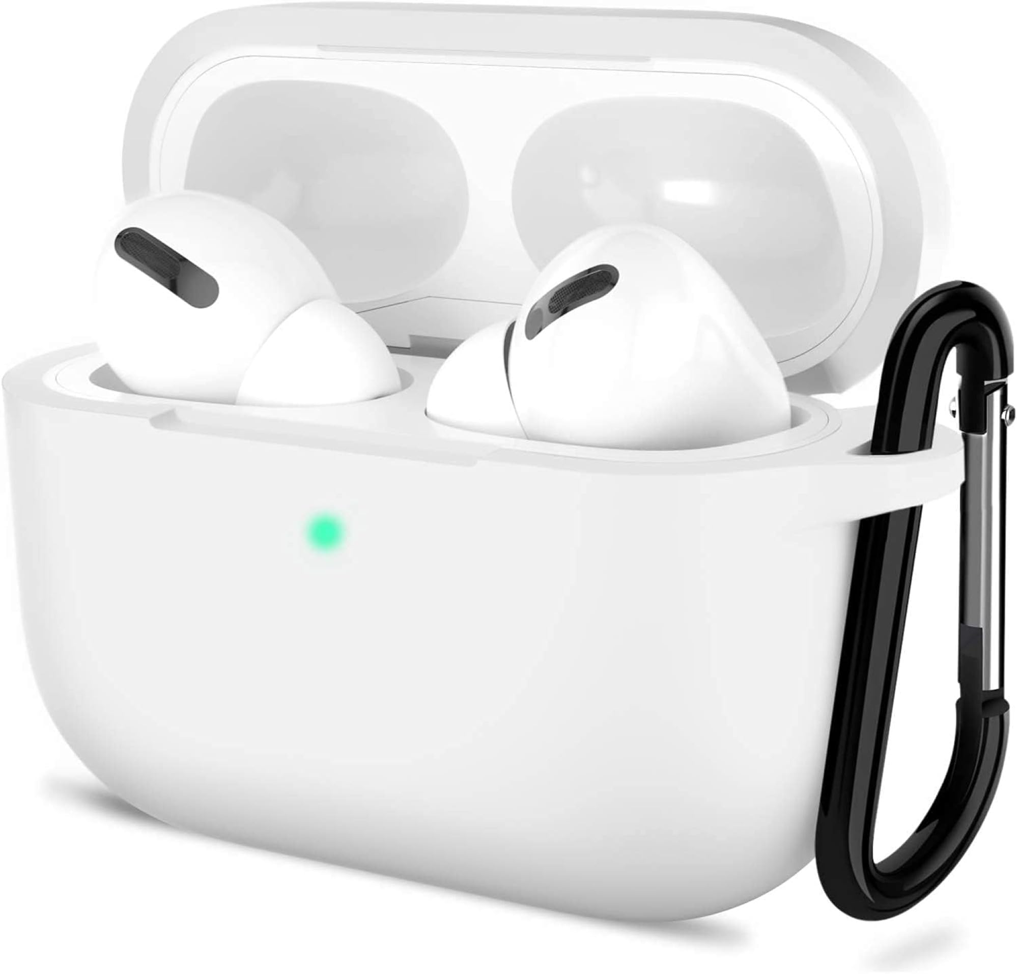 Sounce AirPods Pro Case Cover Portable Silicone Skin Cover with Keychain Carabiner (Supports Wireless Charging) Compatible with Airpods Pro (Milky White)-image-47