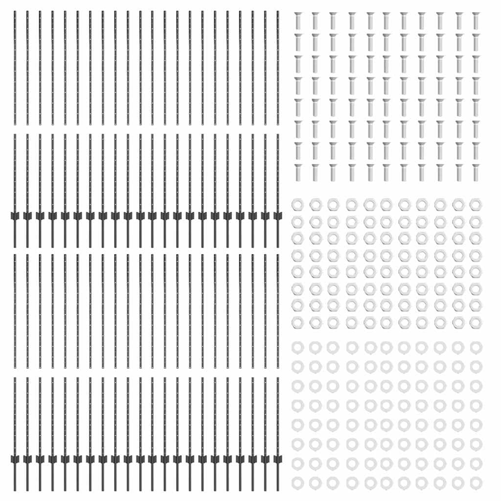Pali per recinzione in acciaio verniciato a polvere, grigio, 200 cm, 44 pezzi, per recinzione da giardino, recinzione in metallo, recinzione in rete metallica, per terrazze, cortili, con