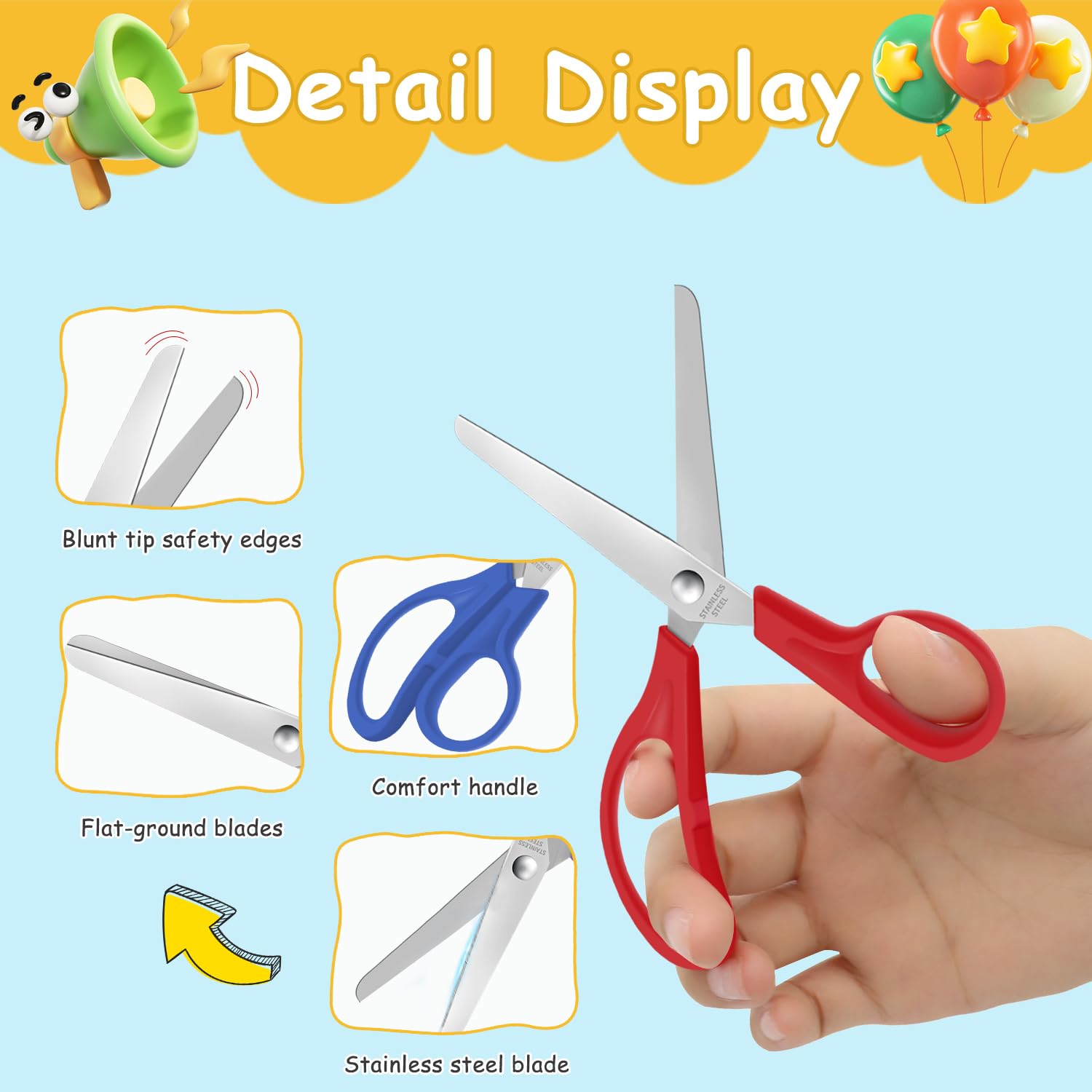 16 Packungen Kinder-Sicherheitsscheren mit stumpfer Spitze, 12,7 cm, Edelstahl, Bastelschere für Vorschule, Kindergarten, Xnluothsk
