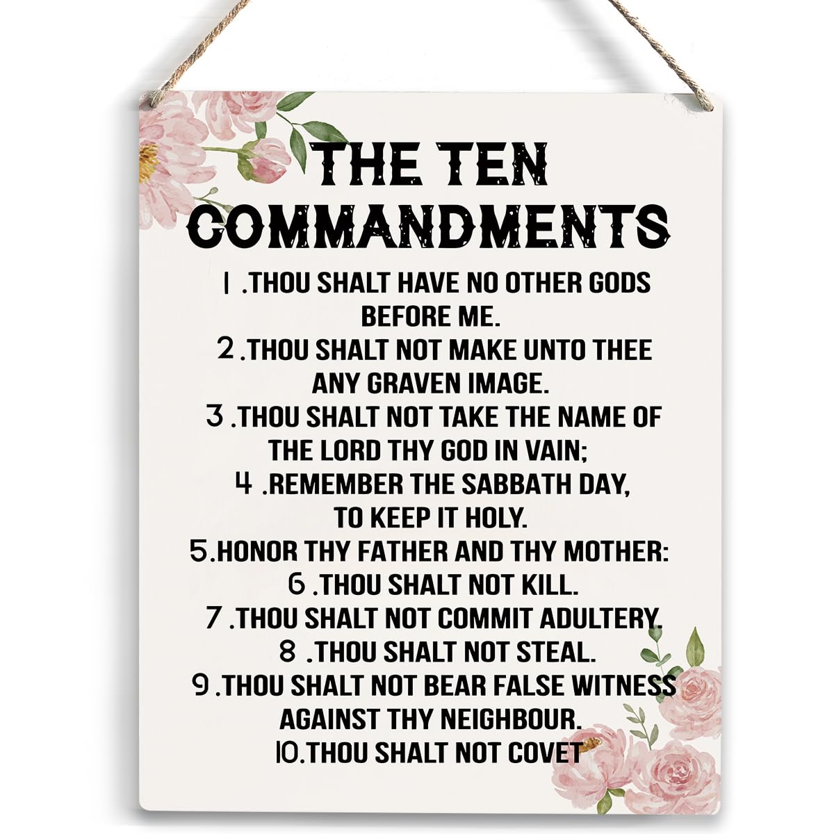 YCYD Ten Commandments Decor,10 Commandments Desk Poster, Christian Bible Verse Decor Religious Home Rustic Wooden Box Sign for Living Room Bedroom