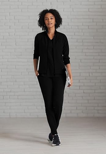 Miniatura 8 de BARCO ONE - Chamarra quirúrgica duradera de licra elástica 360 para mujer, con 2 bolsillos con cremallera y cuello alto falso