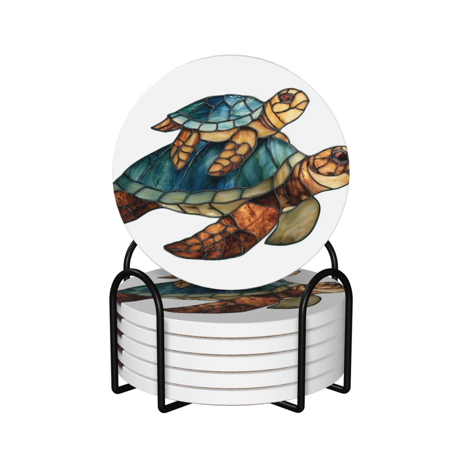 A Little Turtle On The Back Adult Sea Turtle Ceramic Coasters 6ps