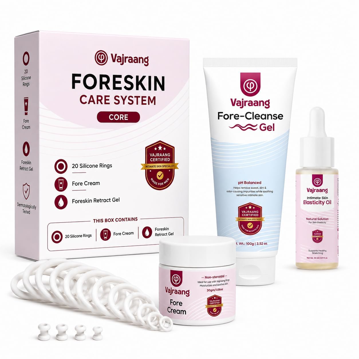 Vajraang Men's Foreskin Care System | Silicone Stretching Rings, Creams & Oils (Core) | 3mm - 38mm ring sizes in every kit, complete video guide inside, Safe for Men's Intimate skin, Lab-tested-image-49