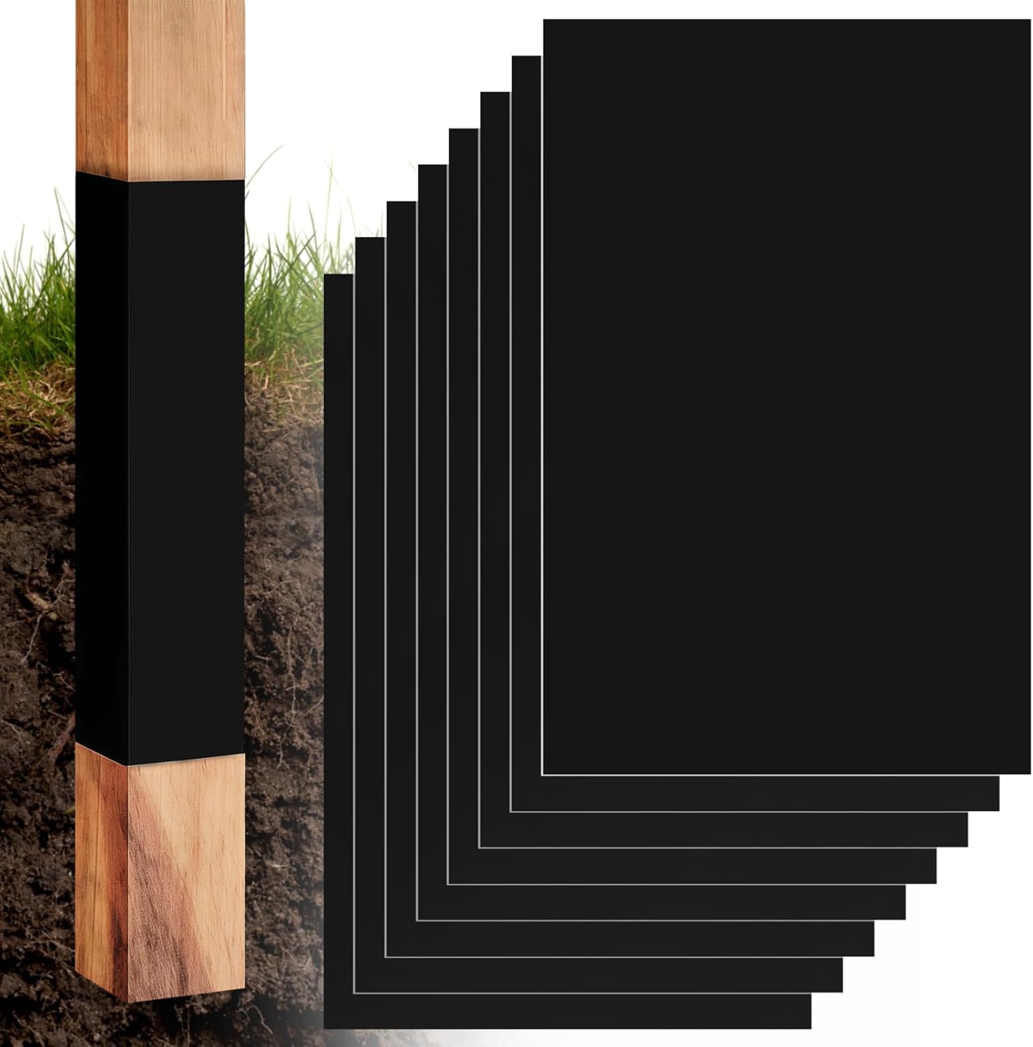 8 Pack Self-Adhesive Fence Post Protectors, PVC Sleeves for 3X3, 4X4 Square and 3-5 Round Posts, Easy to Use