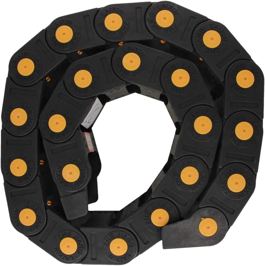 Drag Chain Cable Carrier Open Type with End Connectors R55 25X62mm 1 Meter Plastic for Electrical CNC Router Machines Black with Yellow Dots 1Pcs,Aicosineg