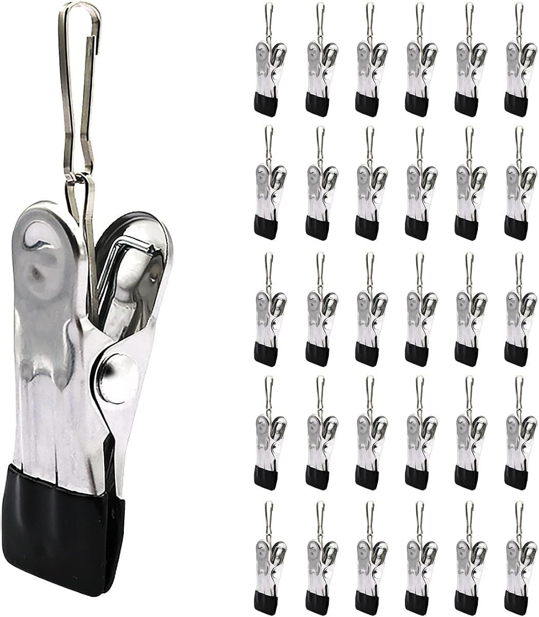30PCS Small Clothes Pin with Hook for Easy Hanging | Rust-Free, Easy Holding, Multi-Functional, Rubber Covered Tip, Lightweight & Durable