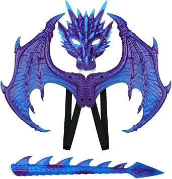 CRTEPST Dragon Costume for Kids Boys Girls, Dragon Wing Tail Mask Set,Halloween Dinosaur Cosplay Set for Child