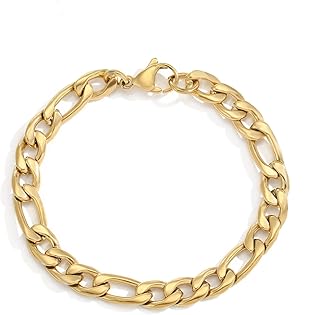 JAYUMO 10 mm Stainless Steel Figaro Curb Cuban Link Bracelets for Men Boys, Gold Silver Black Bracelets, Metal, not known, One Size