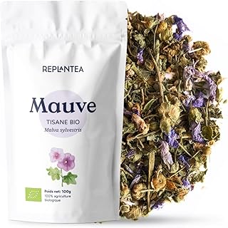 MAUVE TISANE BIO 100g (50 Tasses) | Mauve Feuilles et Fleurs en Vrac pour Infusion | Malva sylvestris REPLANTEA