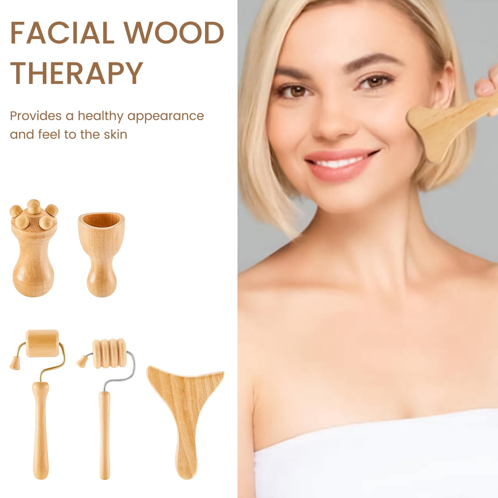 Meifuly 13 en 1 herramientas de masaje de terapia de madera con estante de almacenamiento de lujo, kit completo de masaje de madera para moldear el cuerpo, drenaje linfático, alivio del dolor