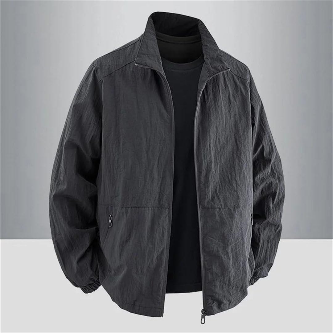Men Spring Stand Collar Casual Comfortable Outerwear Outdoor Clothes Solid Color Jacket