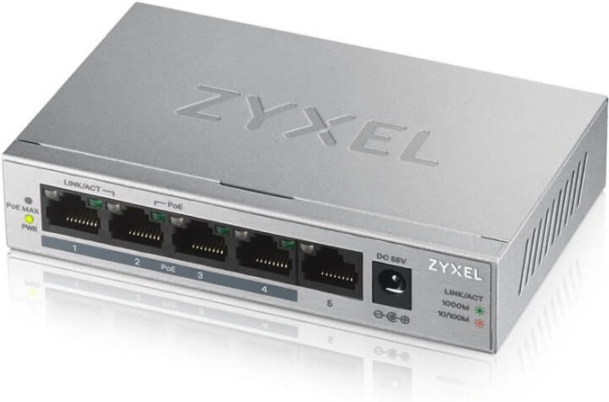 Zyxel 5 Port Gigabit Ethernet Unmanaged POE+ Switch | 4 x PoE+ @ 60W | Plug & Play | Sturdy Metal Housing | Desktop or Wall-Mount | Fanless | Lifetime Warranty | Ethernet Splitter | GS1005HP